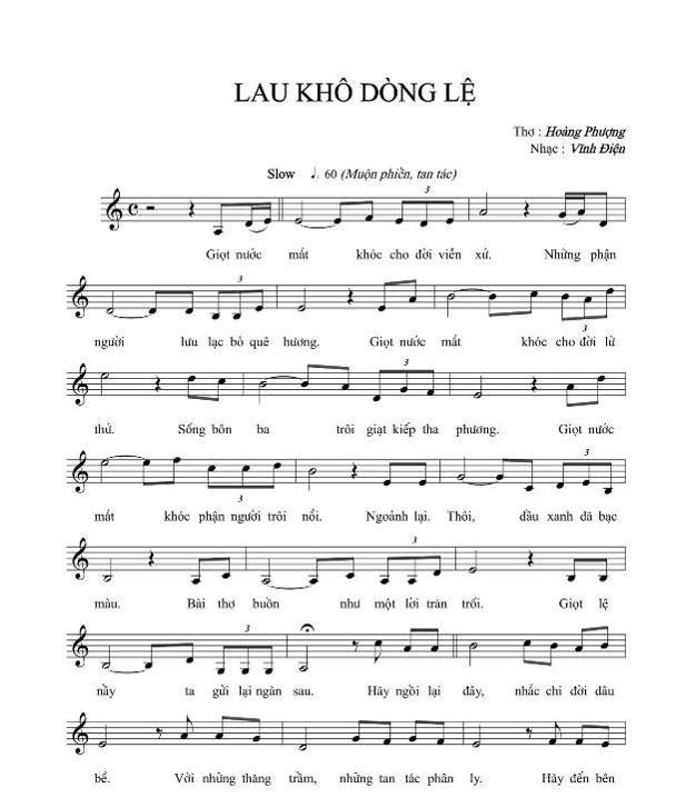 Sheet nhạc Lau Khô Dòng Lệ